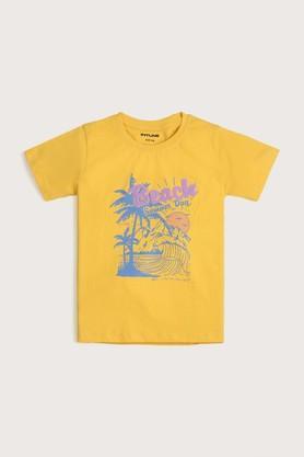 embellished cotton round neck boys t-shirt - yellow