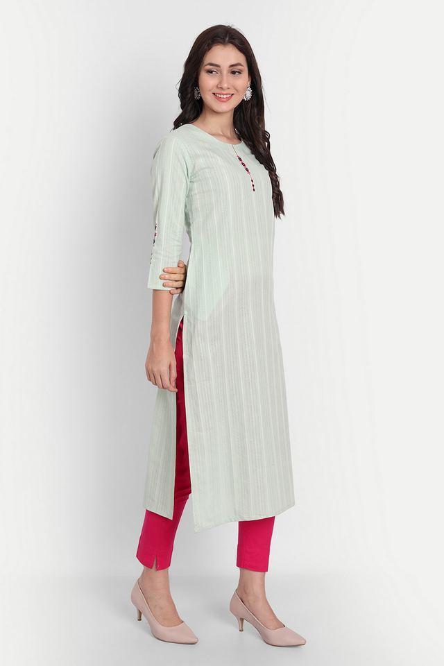 embellished cotton round neck womens casual wear kurti