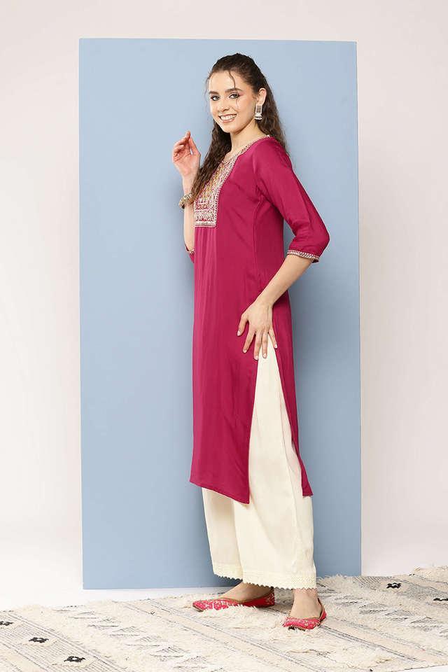 embellished cotton round neck womens party wear kurti