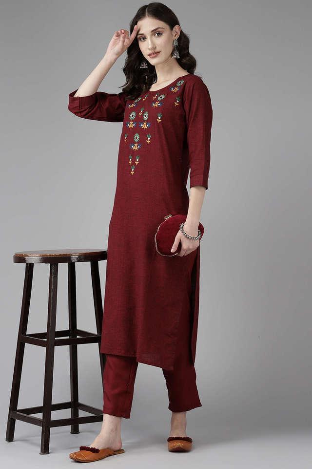 embellished cotton round neck womens party wear kurti