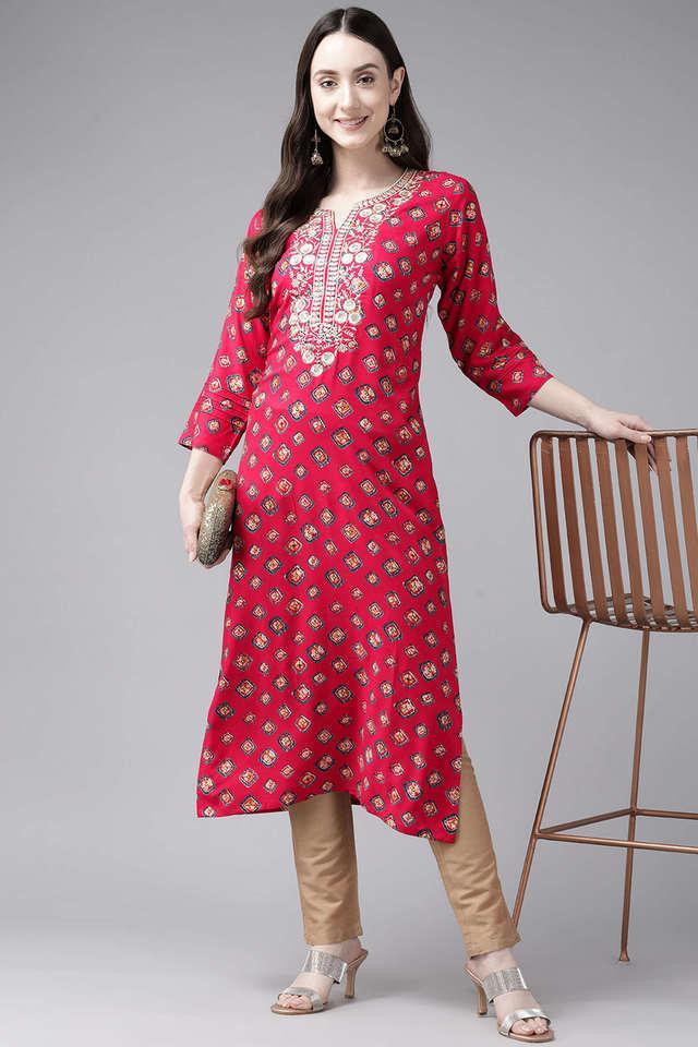 embellished cotton round neck womens party wear kurti