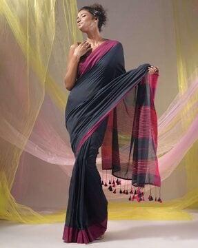 embellished cotton saree with border