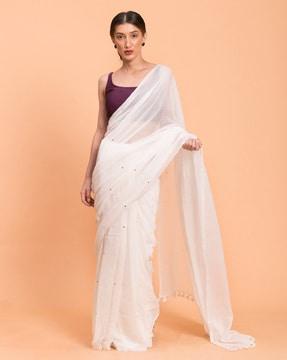 embellished cotton saree with tassels