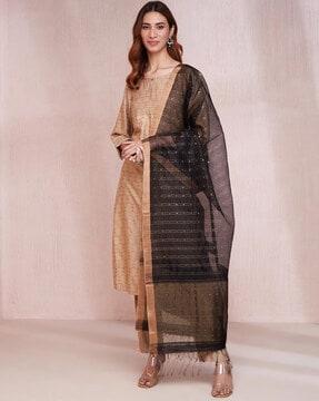 embellished cotton silk dupatta with tassels