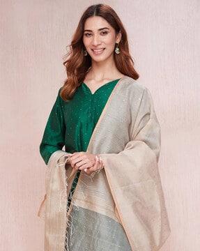 embellished cotton silk dupatta with tassels