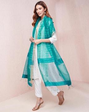 embellished cotton silk dupatta with tassels