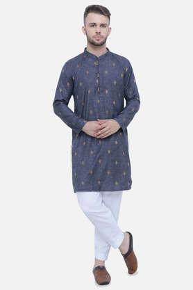 embellished cotton tapered fit men's casual kurta - charcoal