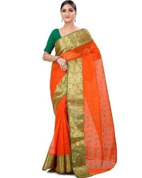embellished cotton traditional saree with thick border