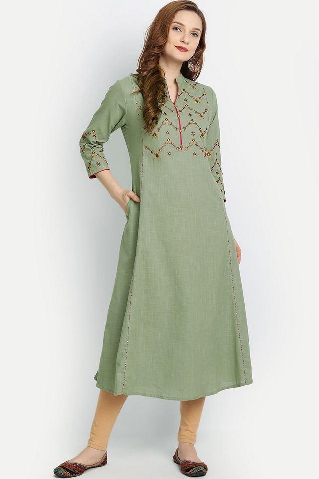 embellished cotton v-neck womens casual wear kurti