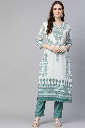 embellished cotton women's kurta palazzo set - white