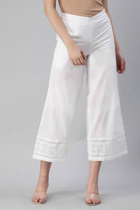 embellished cotton women's palazzo - white