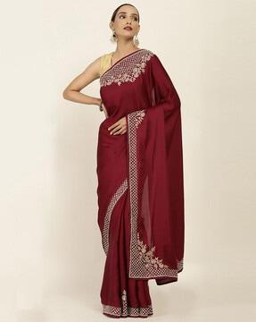 embellished crepe saree with blouse piece