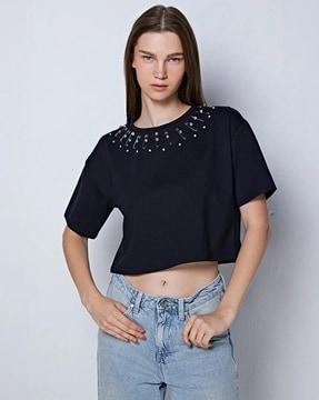 embellished crew-neck crop t-shirt