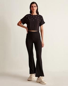 embellished crew-neck crop top