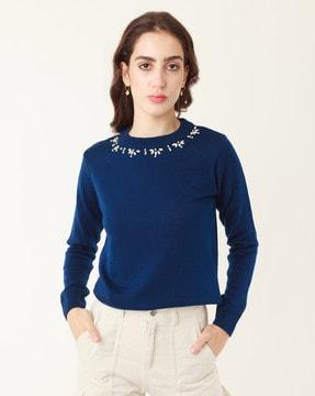 embellished crew-neck pullover