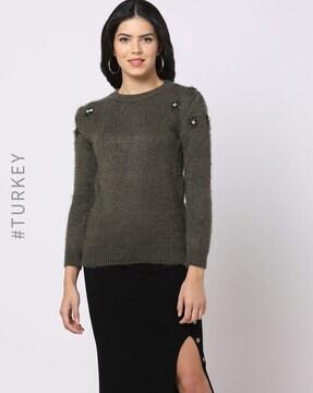 embellished crew-neck pullover