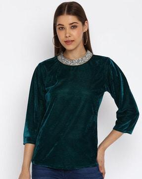 embellished crew-neck top