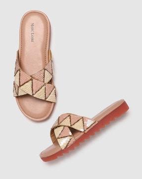 embellished criss-cross strap flat sandals