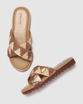 embellished criss-cross strap flat sandals