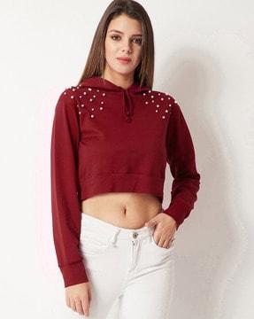 embellished crop hoodie