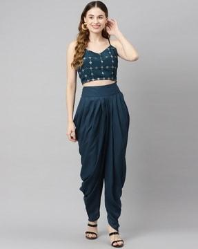 embellished crop top pant-suit set