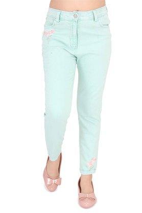 embellished denim regular fit girls jeans - aqua