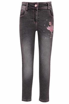 embellished denim regular fit girls jeans - grey