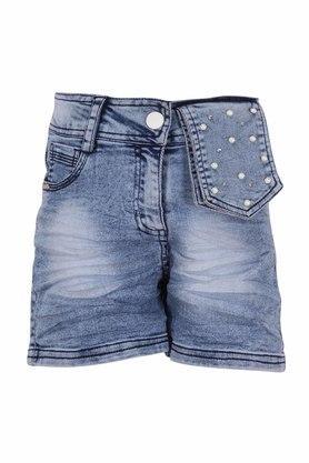 embellished denim regular fit girls shorts - blue