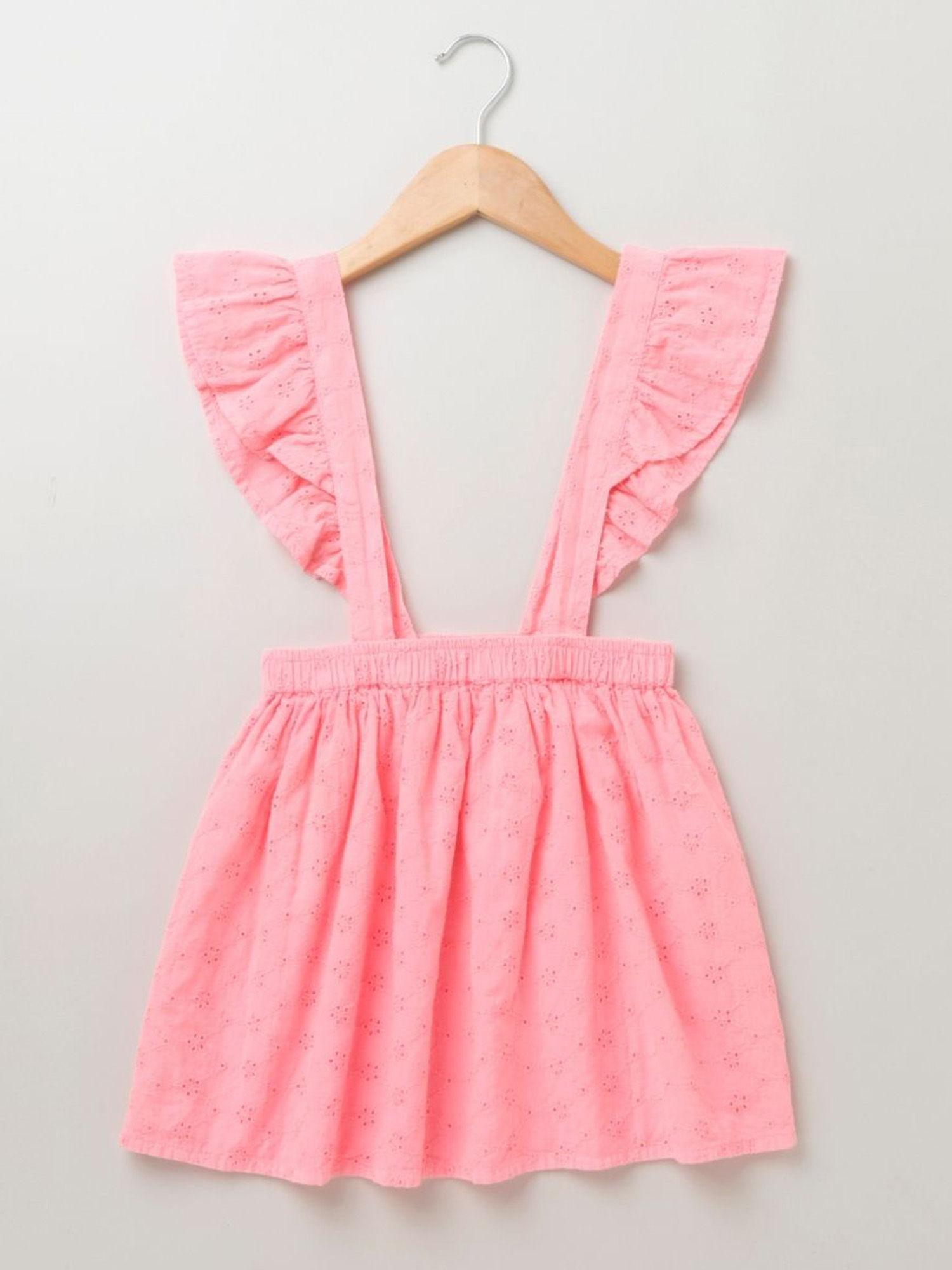 embellished dungaree skirt - neon pink