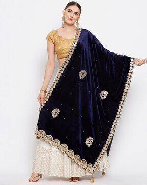 embellished dupatta with contrast border