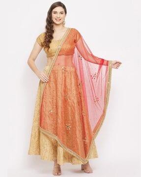 embellished dupatta with lace border