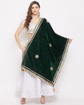 embellished dupatta with lace border