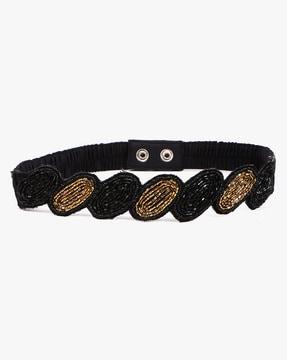 embellished elasticated belt with button closure