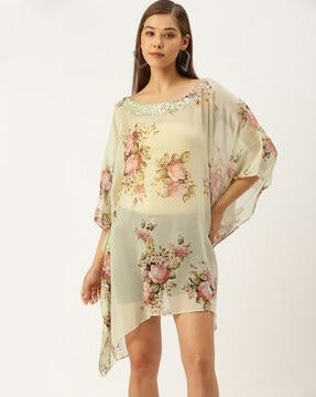 embellished fit & flare dress with kimono sleeve