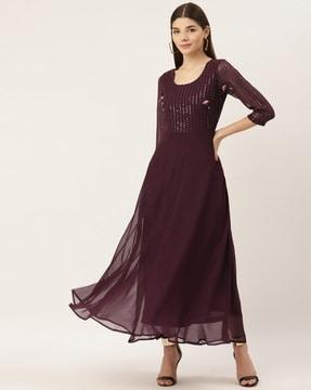 embellished fit & flare maxi dress