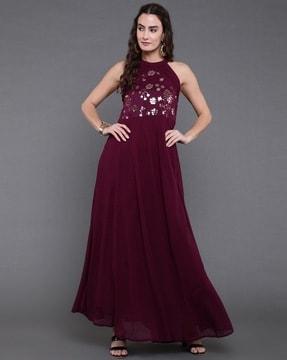 embellished fit & flared dress