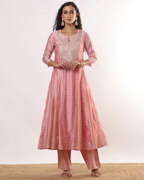 embellished flared kurta set with dupatta