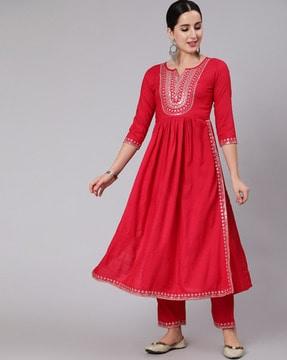 embellished flared kurta set