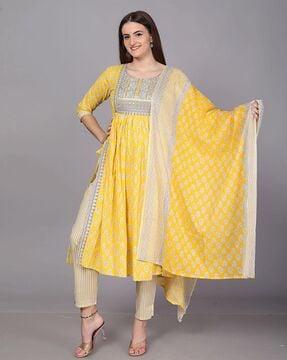 embellished flared kurta set