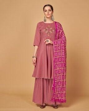 embellished flared kurta suit set