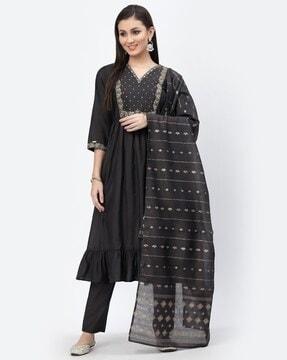 embellished flared kurta suit set