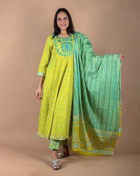 embellished flared kurta suit set