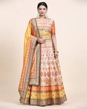 embellished flared lehenga & choli set with dupatta