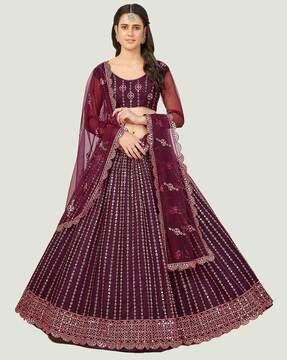 embellished flared lehenga choli set with dupatta