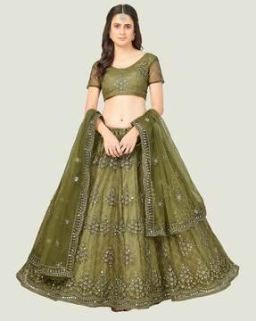 embellished flared lehenga choli set with dupatta