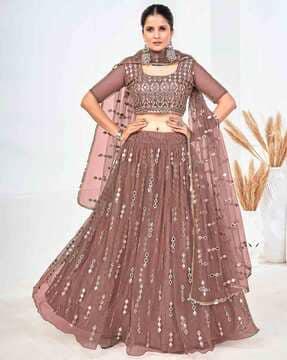 embellished flared lehenga choli set with dupatta