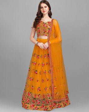 embellished flared lehenga choli set with dupatta