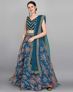 embellished flared lehenga choli set with dupatta