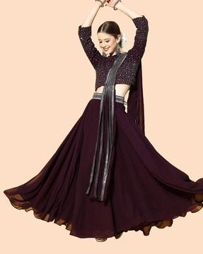 embellished flared lehenga choli set with dupatta