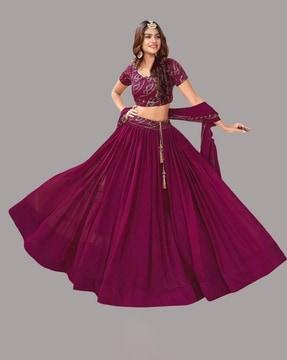 embellished flared lehenga choli set with dupatta